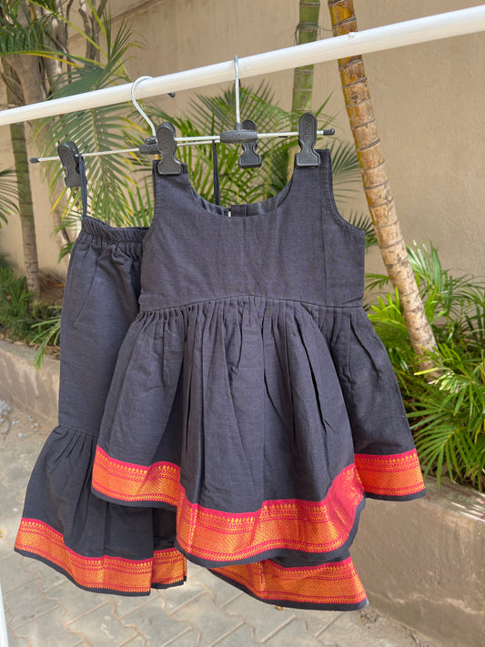 Black Handloom Cotton Sharara Set