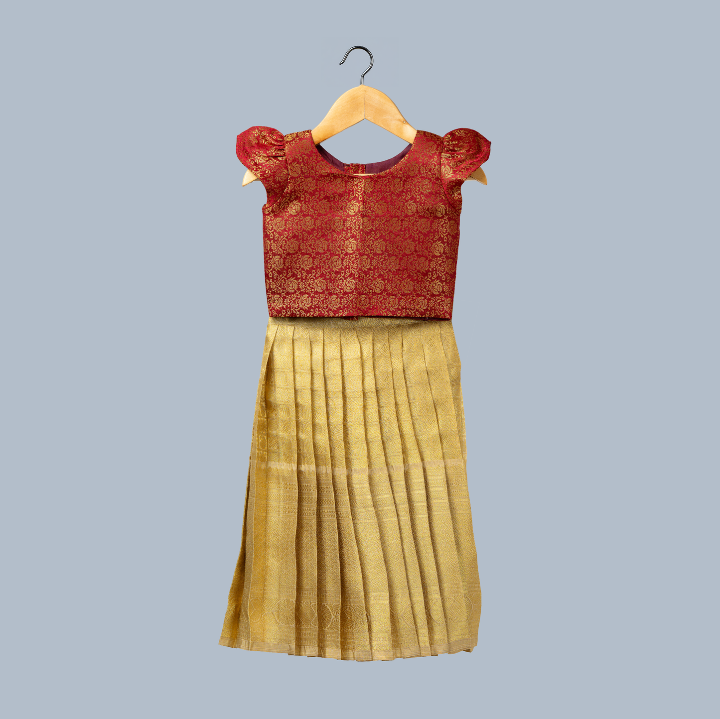 Maroon Benarasi Gold Tissue and Lehenga Set