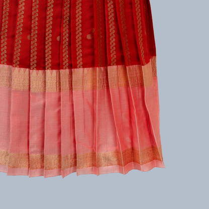 Red Benarasi Silk Ankle-Length Festive Dress with Puff Sleeves
