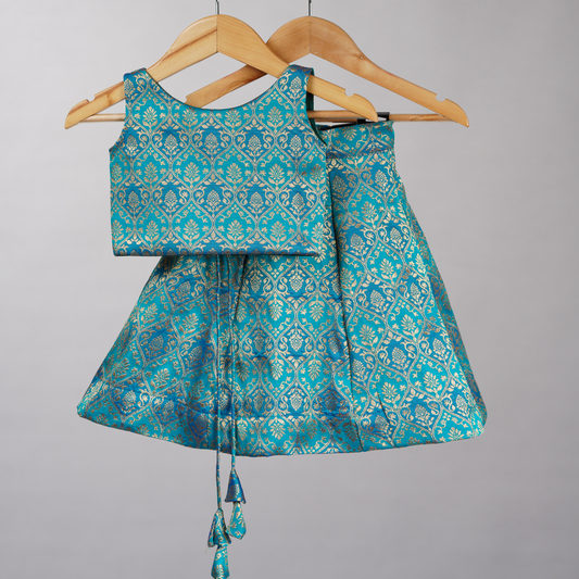 Turquoise Blue Banarasi Brocade Lehenga Set
