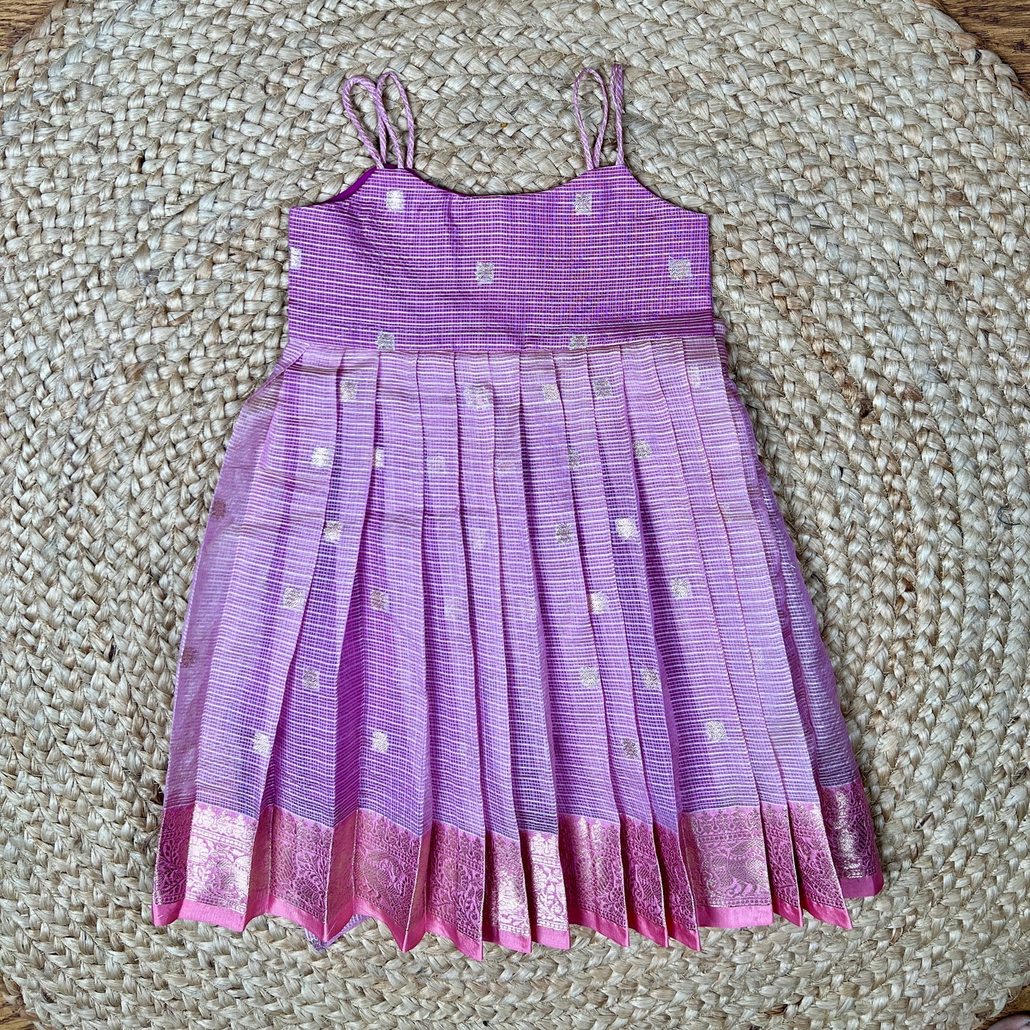 Lavender Purple with Silver Butti & Pink Zari Border