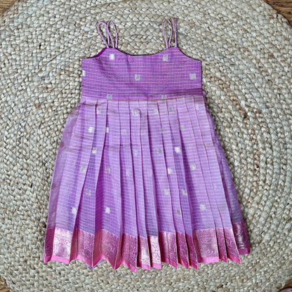 Lavender Purple with Silver Butti & Pink Zari Border