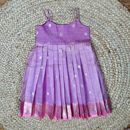 Lavender Purple with Silver Butti & Pink Zari Border