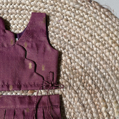 Traditional Maroon & Orange Scallop Tissue Lehanga Set