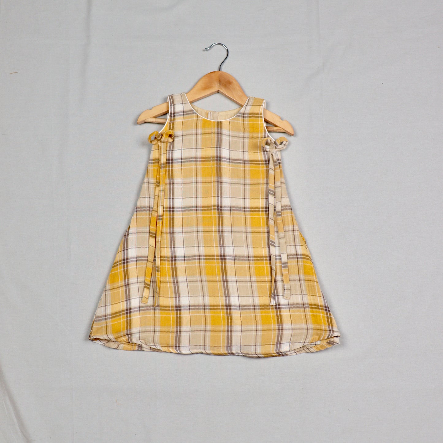Yellow and white checked pattern frock