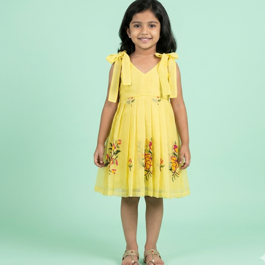 Butter Yellow Kota Cross Stitch Frock