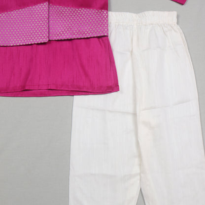 Pink Raw Silk Kurta Set with Banarasi  Jacket
