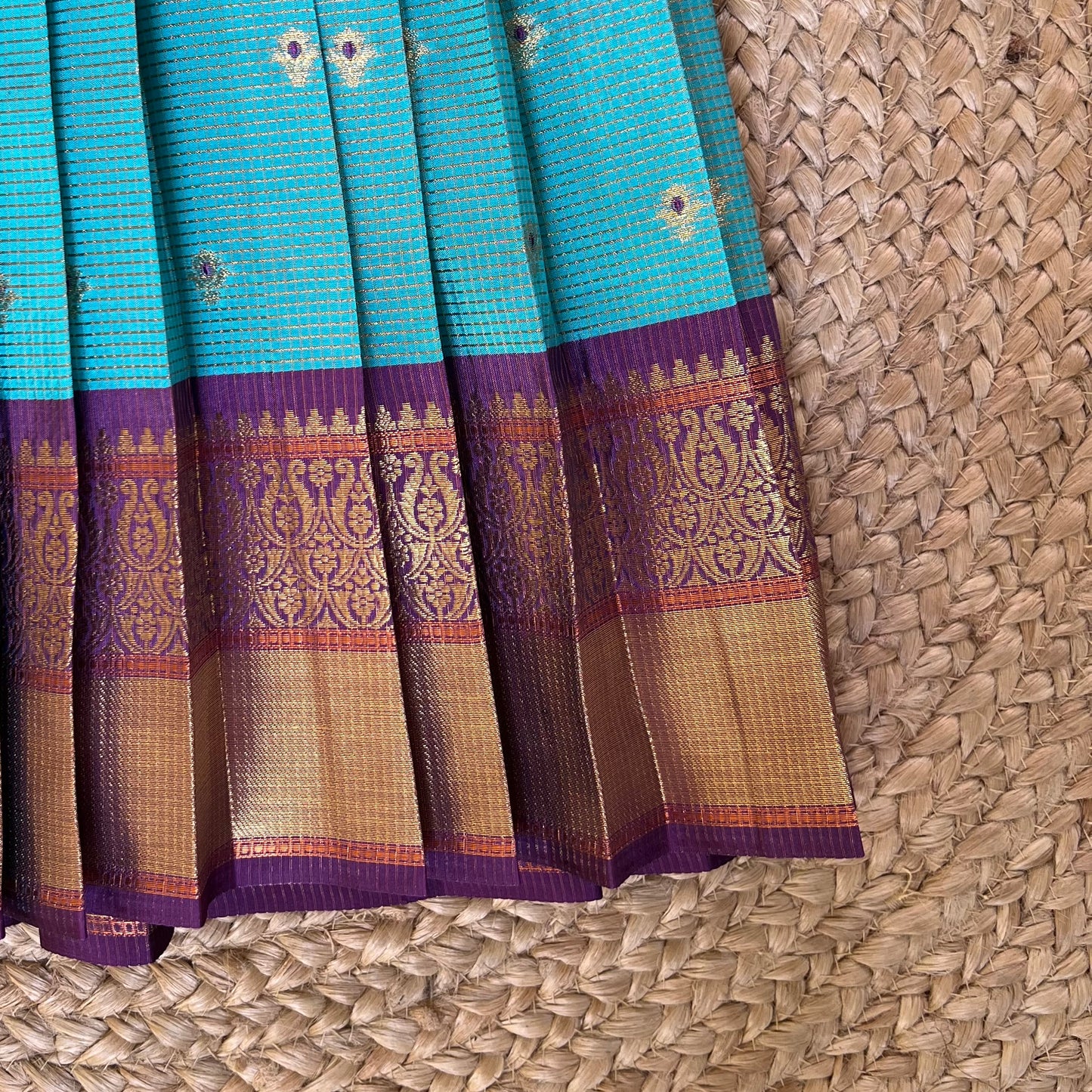 Aqua Blue and Purple Kanchi Silk Lehanga Set