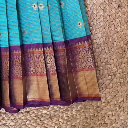 Aqua Blue and Purple Kanchi Silk Lehanga Set