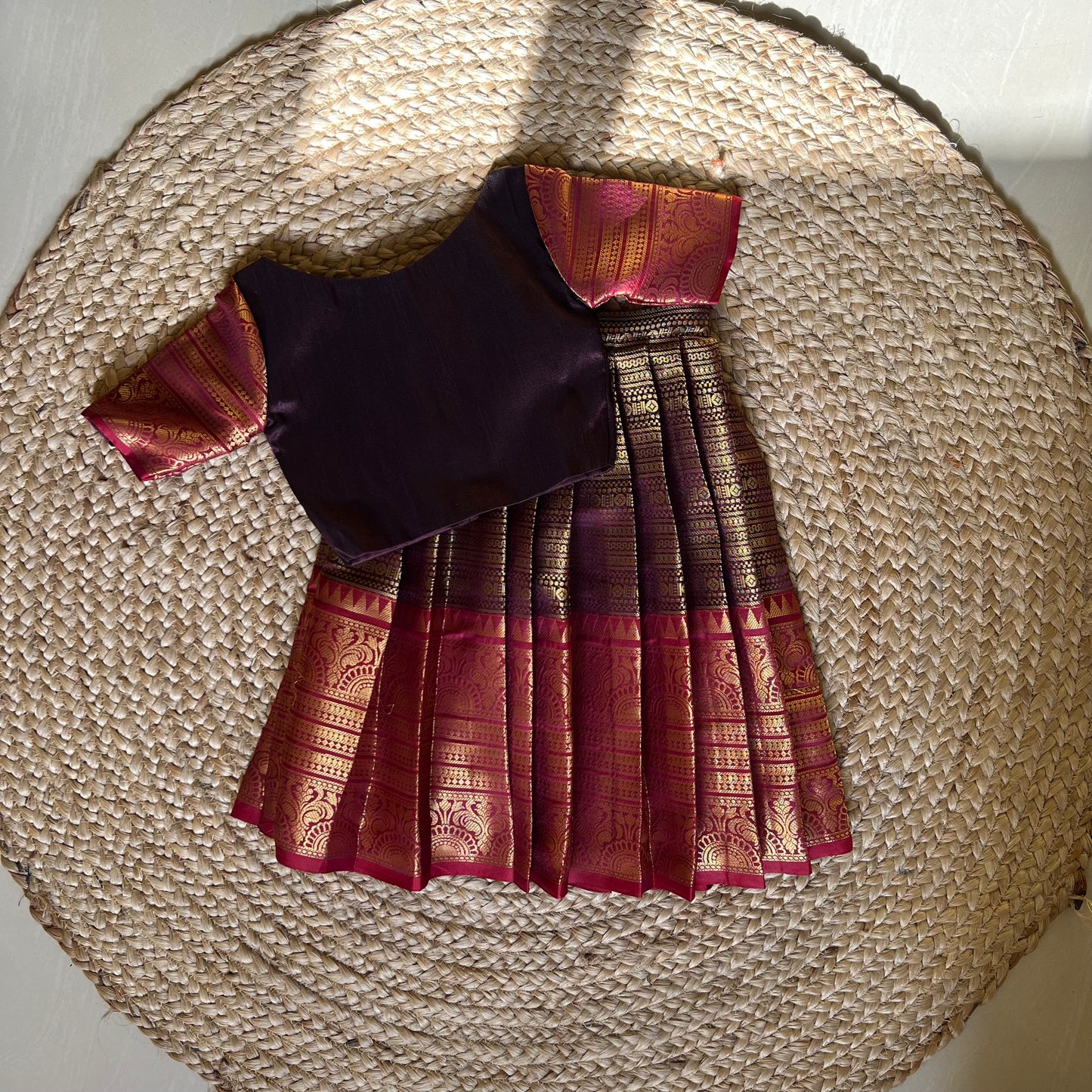 Red and Brown Kanchi Tissue Lehanga Set