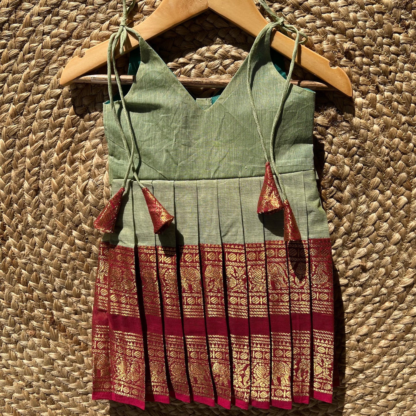 Sage Green Kanchi Cotton tie-up Frock