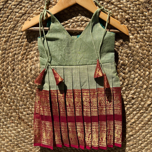 Sage Green Kanchi Cotton tie-up Frock