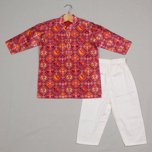 Red Patola Kurta Set