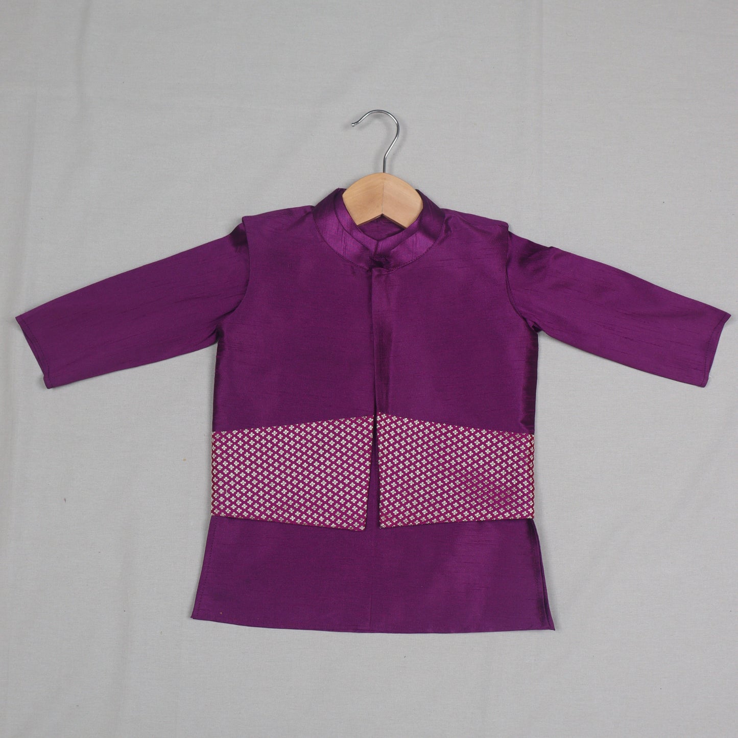 Purple Raw Silk Kurta Set with Banarasi  Jacket