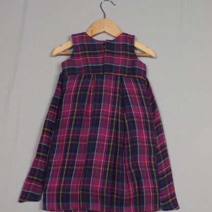 Pink & Navy Checked Peter Pan Collar Frock