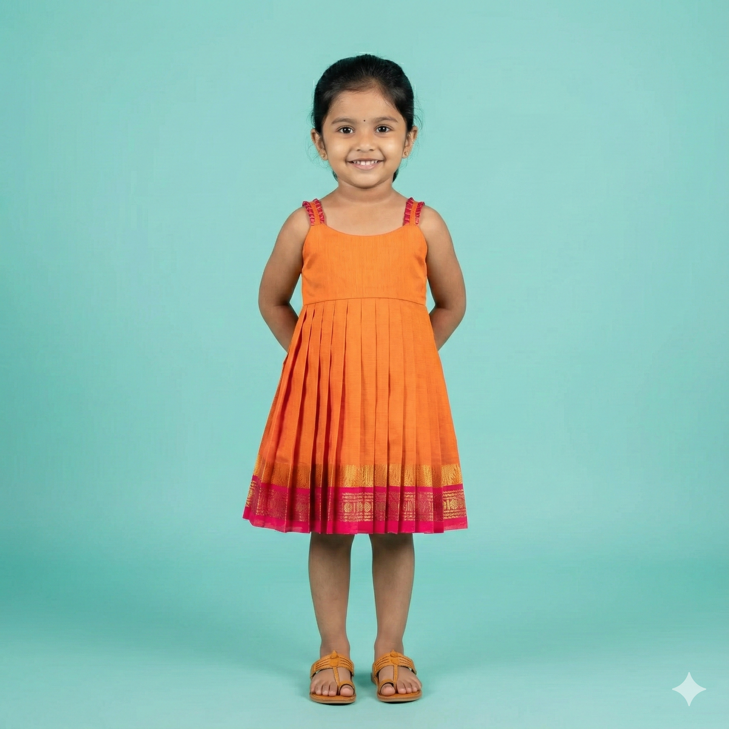 Orange And Pink Kanchi Cotton Frock