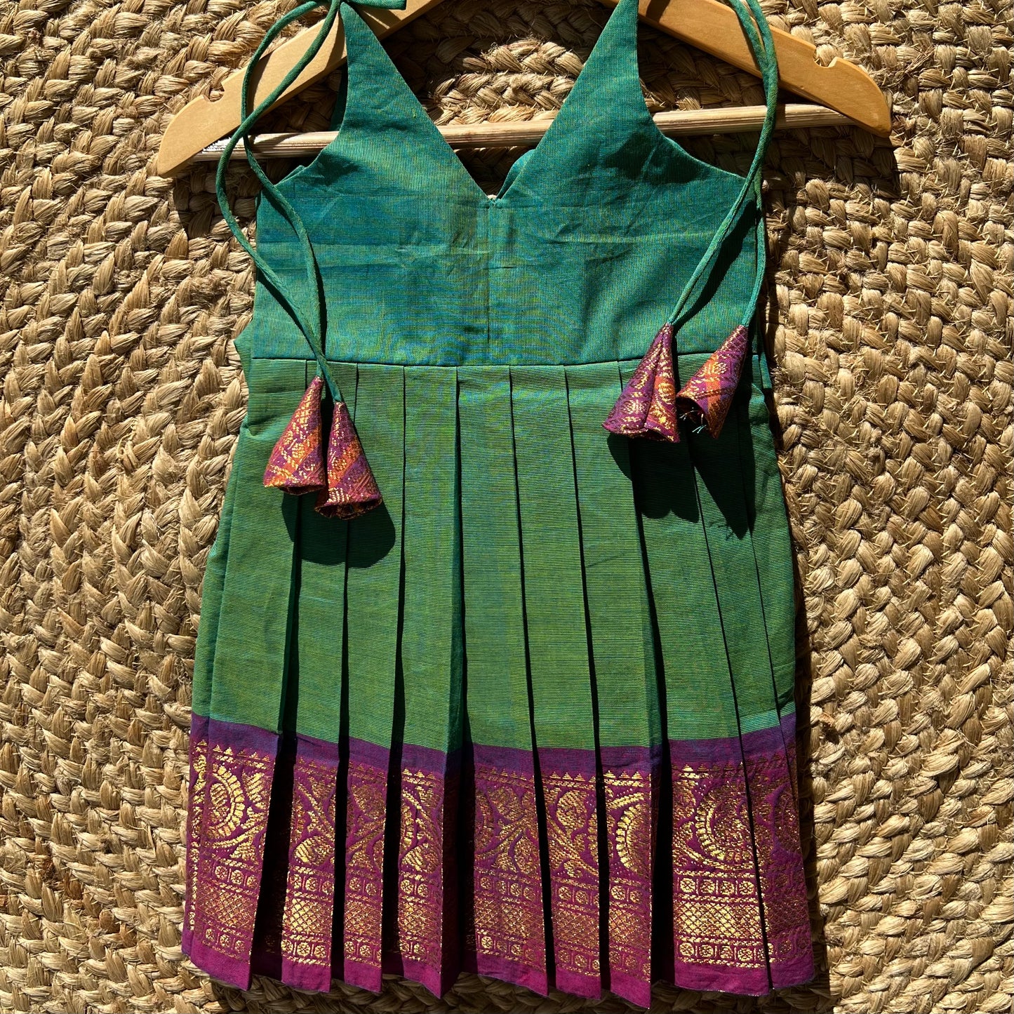 Emerald Green Kanchi Cotton tie-up Frock