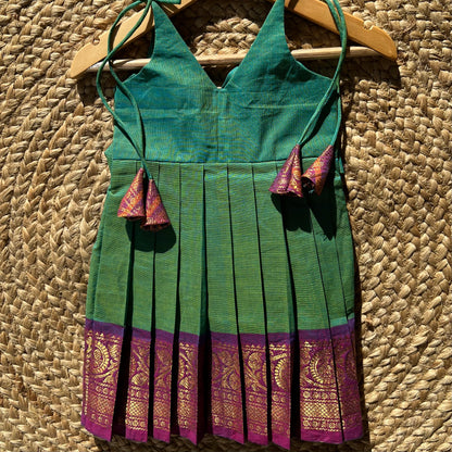 Emerald Green Kanchi Cotton tie-up Frock