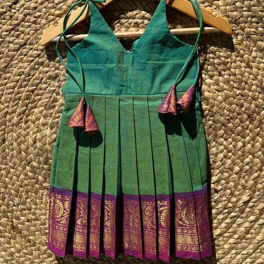 Emerald Green Kanchi Cotton tie-up Frock