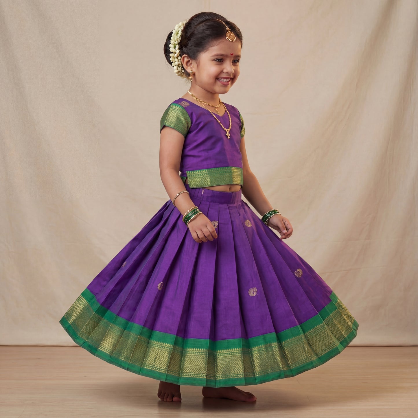 Deep purple Festive Peacock Motif silk Lehenga