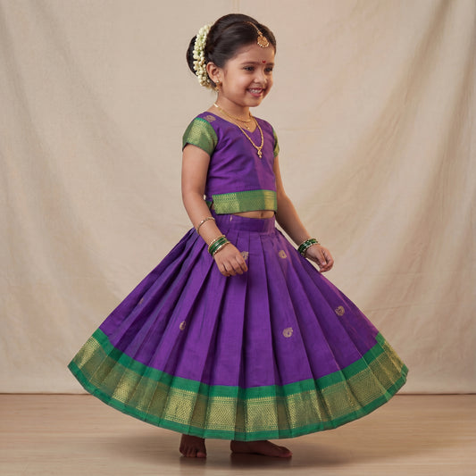 Deep purple Festive Peacock Motif silk Lehenga