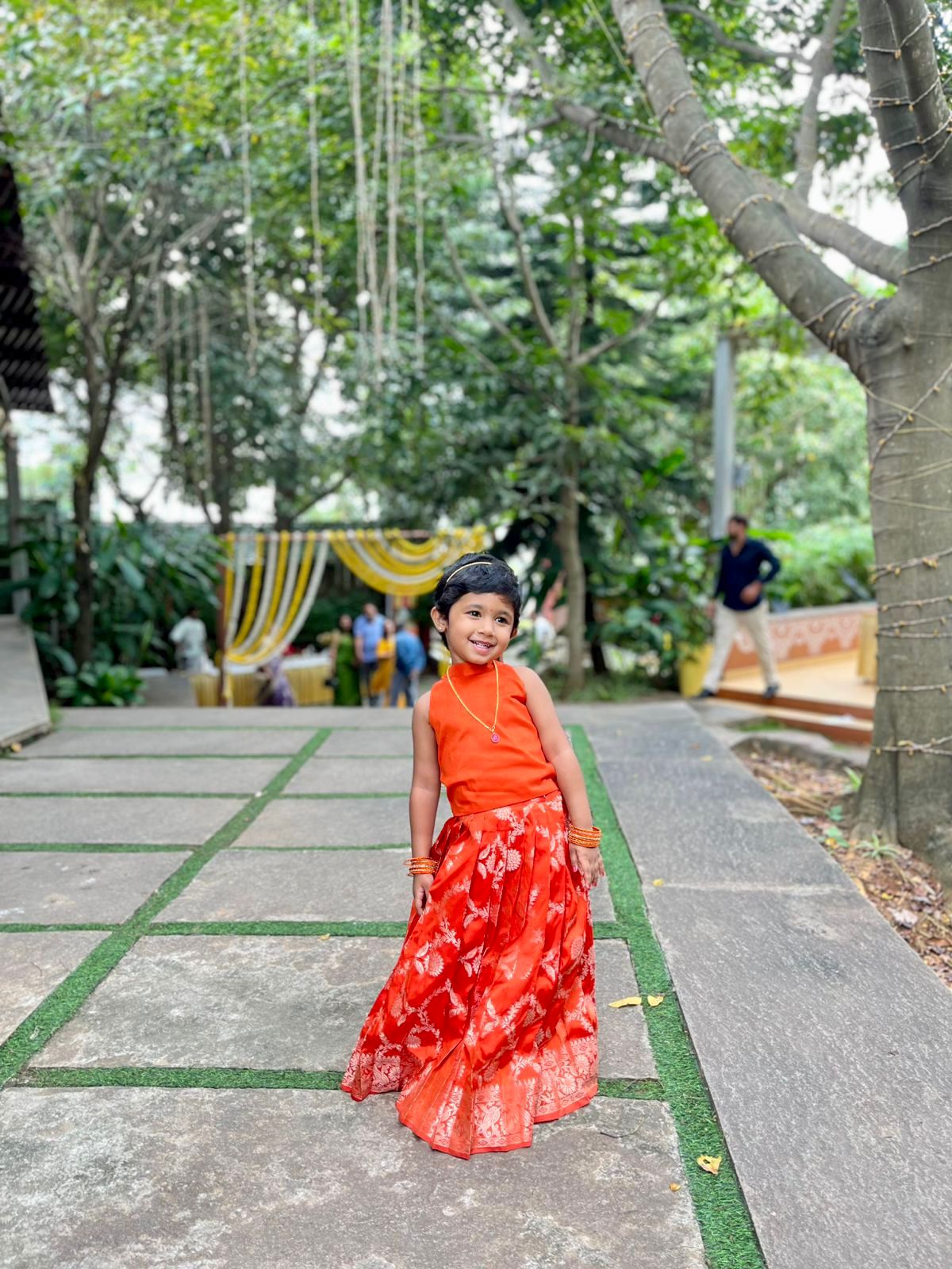 Orange Banarasi Halter Neck Lehenga Set