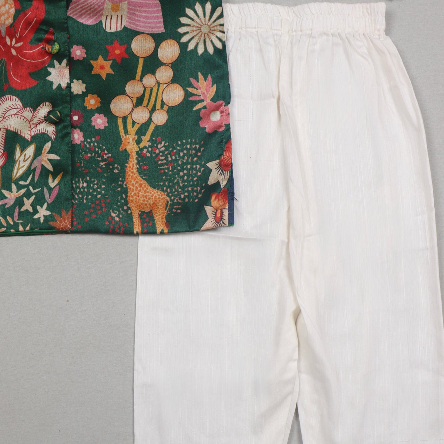 Bottle Green Printed Tussar Silk Kurta Set