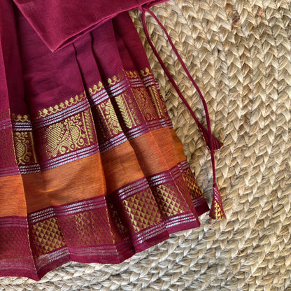 Maroon Chettinad Cotton Lehenga Set