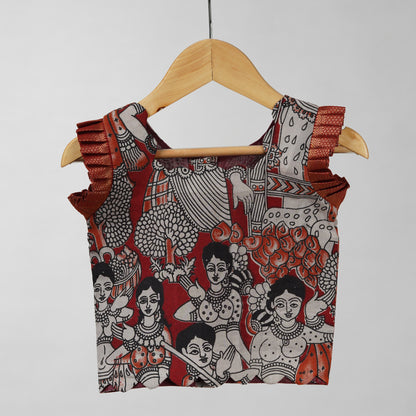 Rust Maroon Kalamkari Lehenga Set in Chennur Silk with Nizam Border