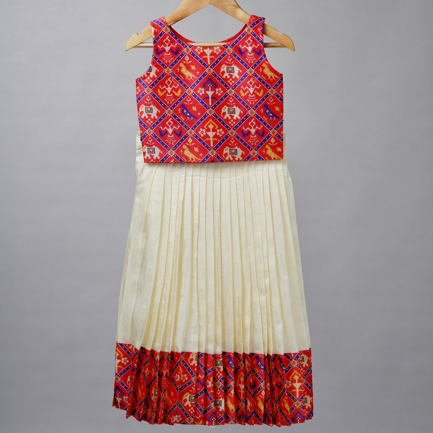 Red and White Festive Patola Silk Lehenga