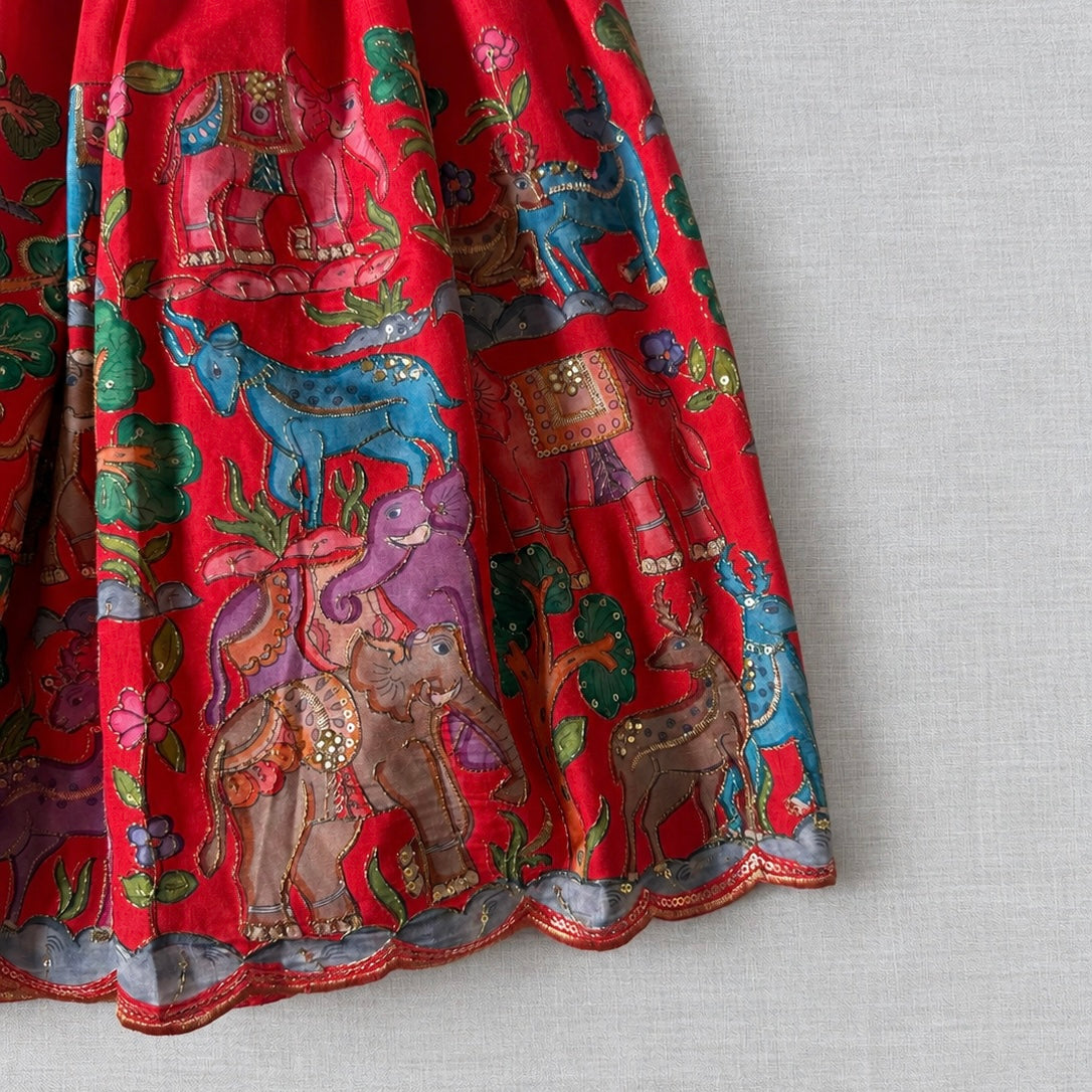 Red Kalamkari Position Print Lehenga Choli