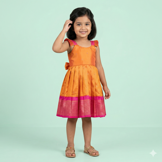 Yellow Paithani Pleated Frock