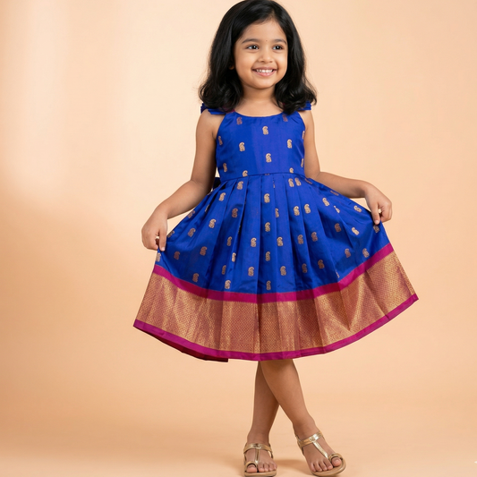 Royal Blue Paithani Pleated Frock