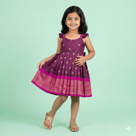 Purple Paithani Pleated Frock