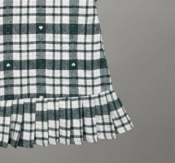 Forest Green Twill Checks Peter Pan Collar Frock