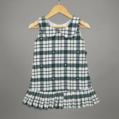Forest Green Twill Checks Peter Pan Collar Frock