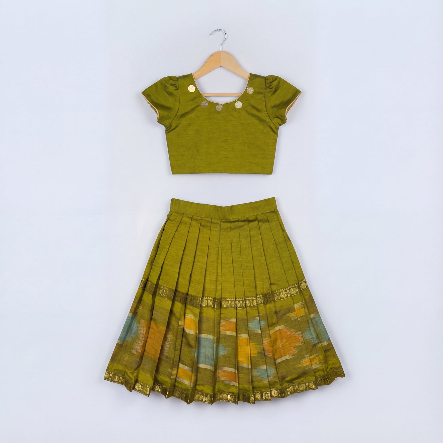 Olive Green Ikkat Lehanga