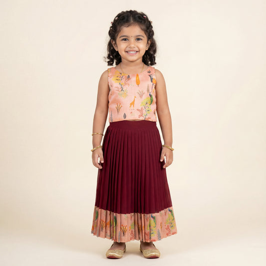 Maroon and Pink Festive Silk Lehenga