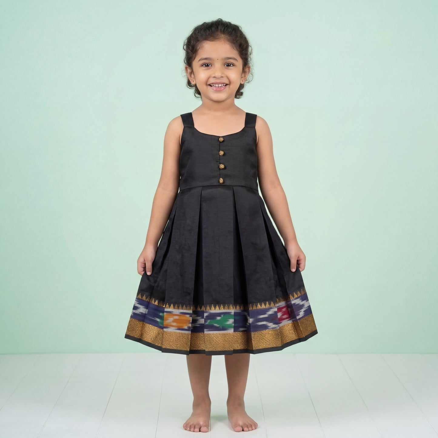 Black Mangalagiri Ikkat Silk Frock