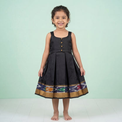 Black Mangalagiri Ikkat Silk Frock
