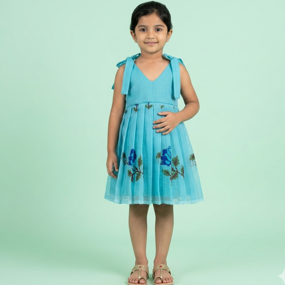 SkyBlue Kota Cross Stitch Frock
