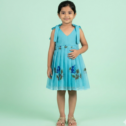 SkyBlue Kota Cross Stitch Frock