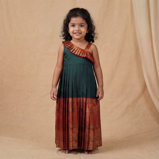 Green and Maroon Traditional Narayanapet  Cotton Frock
