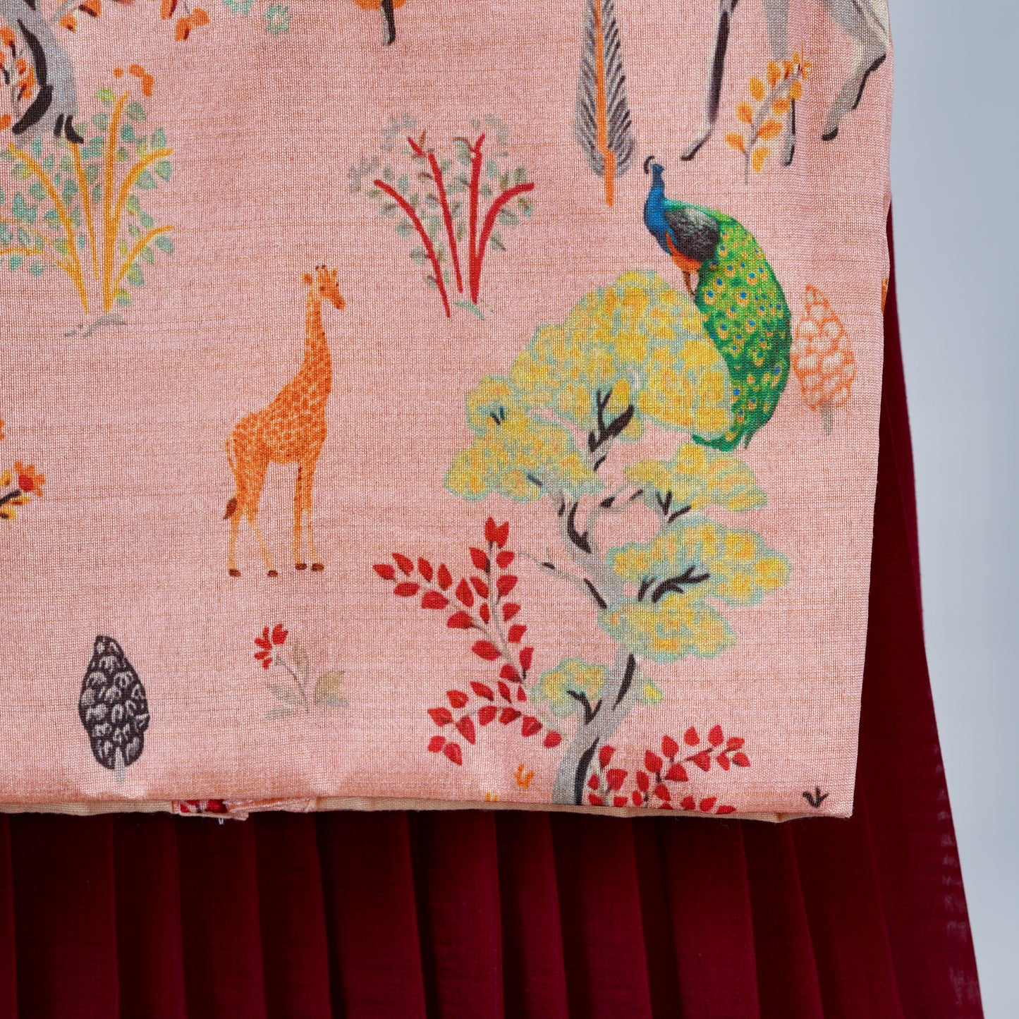 Maroon and Pink Festive Silk Lehenga