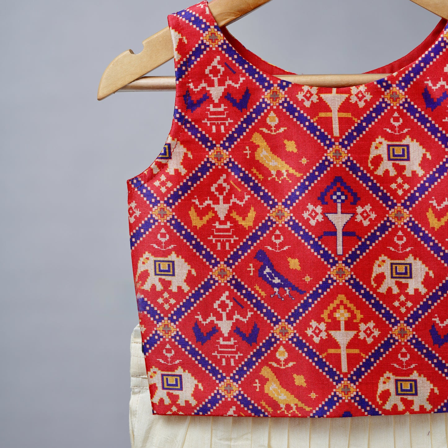 Red and White Festive Patola Silk Lehenga