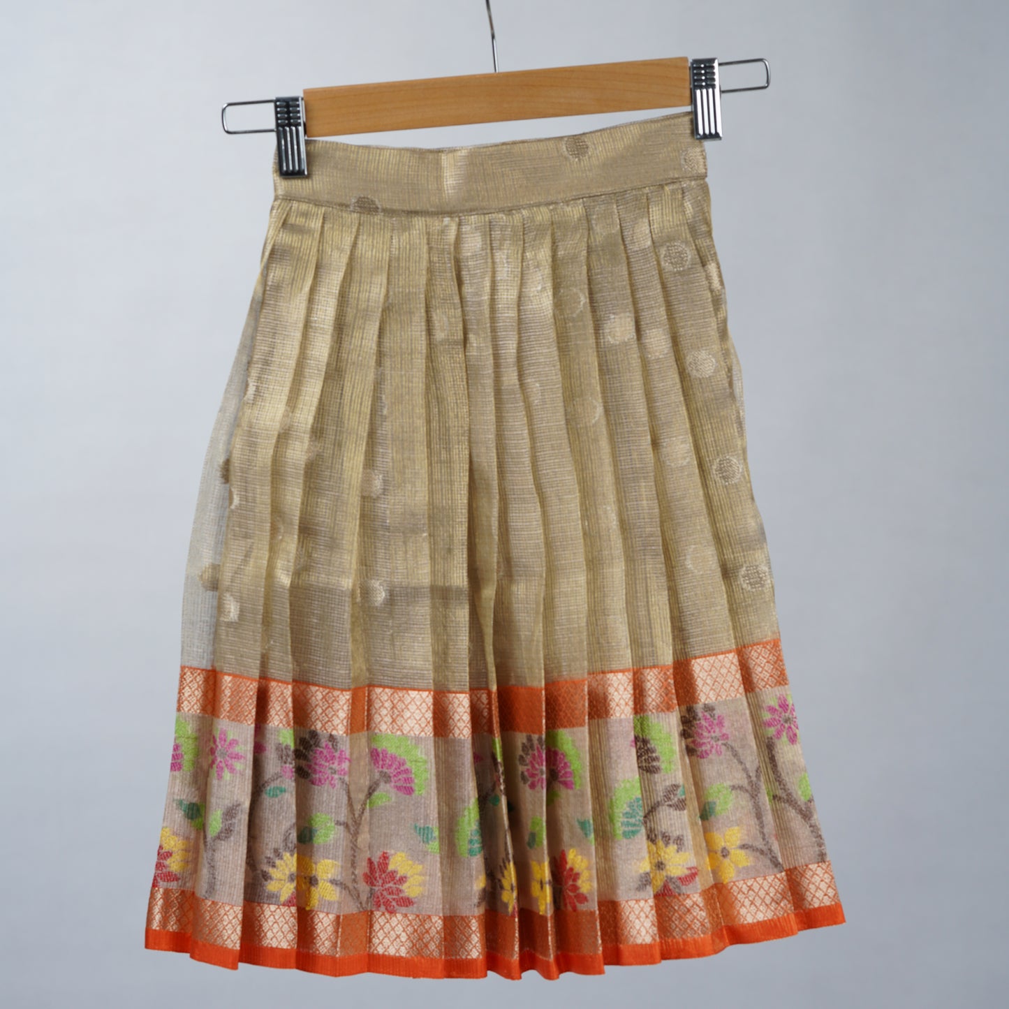 Grey and Festive Orange Zari Kota Festive Lehenga with halter neck blouse