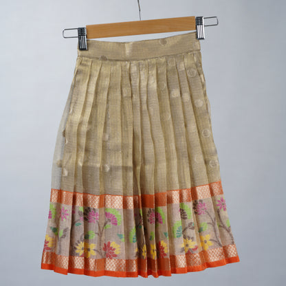 Grey and Festive Orange Zari Kota Festive Lehenga with halter neck blouse