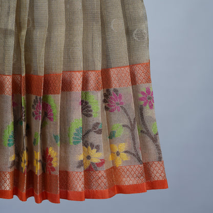 Grey and Festive Orange Zari Kota Festive Lehenga with halter neck blouse