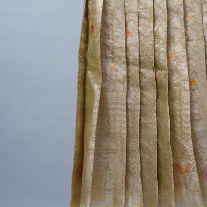 Gold Tissue and Orange Raw silk Lehenga Set