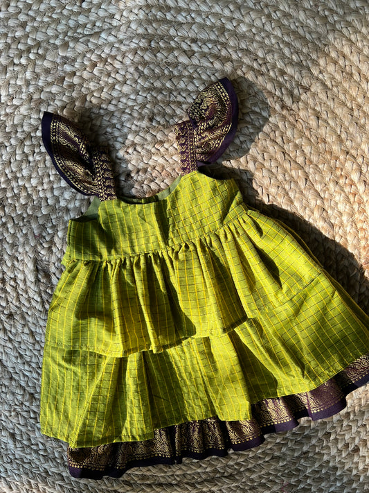 Parrot Green Kalyani Checks Dress